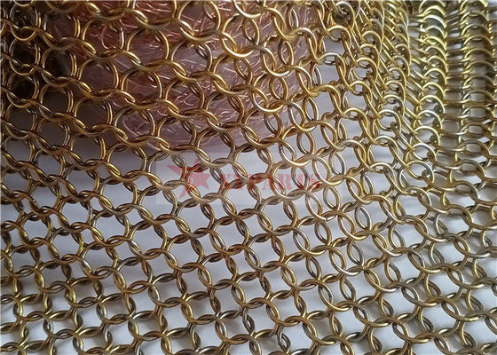7mm Stainless Steel Ring Mesh Curtain Brass Color For Architecture
