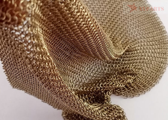 Gold Color Weld Stainless Steel Ring Mesh Curtain For Hotel Decoration