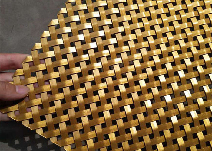 Decorative Architectural Wire Mesh , Crimped Flat Wire Screen Mesh Gold