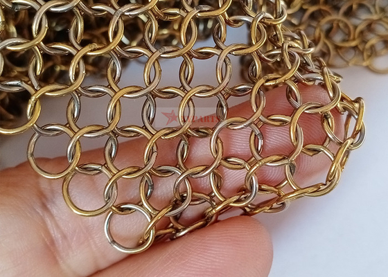 0.8x7mm Stainless Steel Metal Ring Mesh Curtains Gold Color Used For Space Divider
