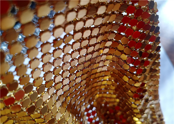 4mm Sparkly Metal Mesh Fabric Curtains Gold For Hotel Or Restaurant Decoration