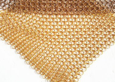 Space Divider Metal Mesh Drapery , Hotel Curtain Brass Wire Chainmail Ring Mesh