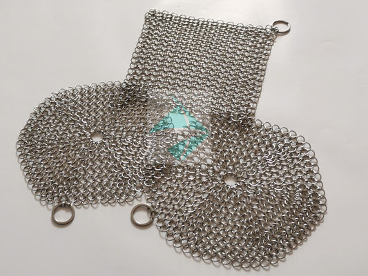 7&quot;X 7&quot; Stainless Steel Chain Mail Wire Mesh Scrubbers For Cast Iron Cookware