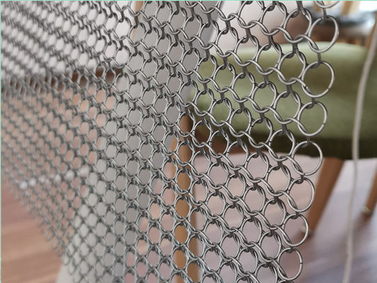 Window Treatment Stainless Steel Ring Mesh Curtains , Metal Chainmail Mesh Drapery For Space Divider