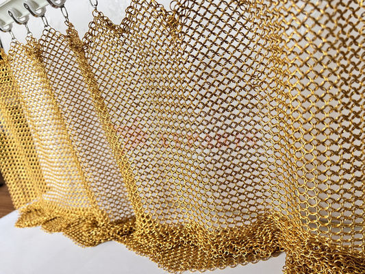 0.8x7mm Gold Color Stainless Steel Ring Mesh Curtain for Space Divider and Architectural Decor