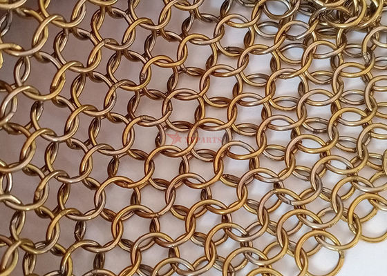 0.8x7mm Gold Color Stainless Steel Ring Mesh Curtain for Space Divider and Architectural Decor