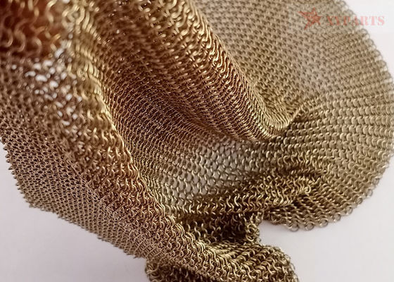 Gold Color Welded Type Stainless Steel Ring Mesh Curtain 0.53mm x 3.81mm for Hotel Decoration