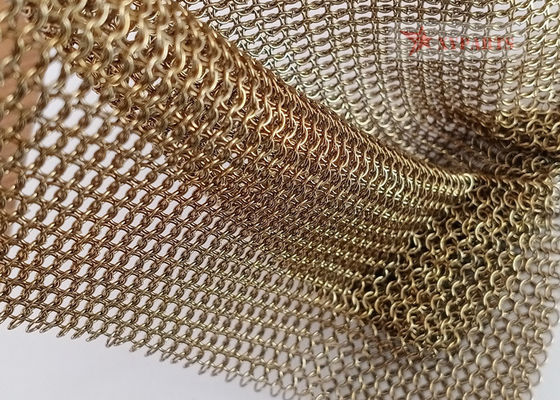 Gold Color Welded Type Stainless Steel Ring Mesh Curtain 0.53mm x 3.81mm for Hotel Decoration