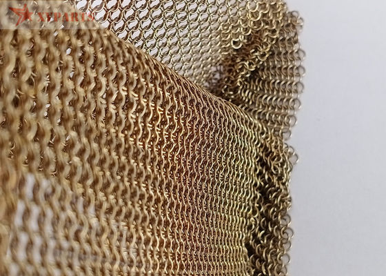 Gold Color Welded Type Stainless Steel Ring Mesh Curtain 0.53mm x 3.81mm for Hotel Decoration