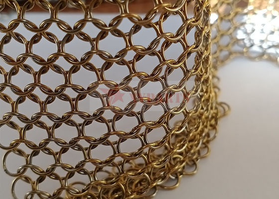 Brass Color 0.8x7mm Stainless Steel 316 Metal Ring Mesh Curtain for Interior Decoration
