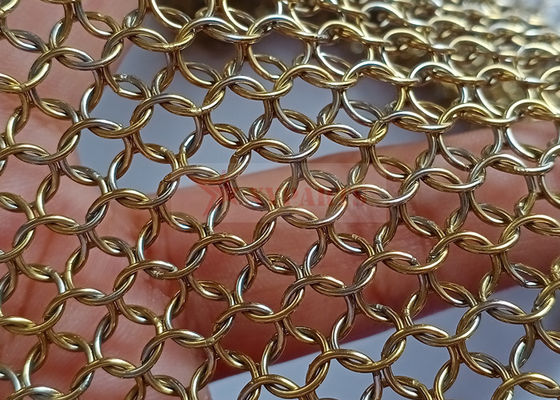 Brass Color 0.8x7mm Stainless Steel 316 Metal Ring Mesh Curtain for Interior Decoration