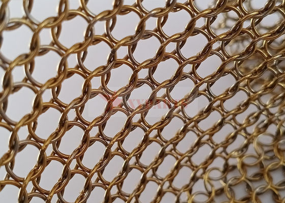 Brass Color 0.8x7mm Stainless Steel 316 Metal Ring Mesh Curtain for Interior Decoration