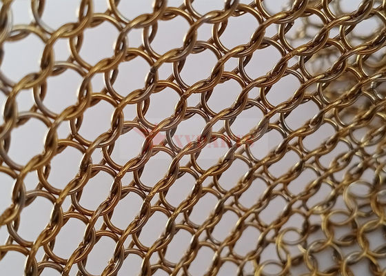 Brass Color Metal Ring Mesh Curtain For Interior Decoration