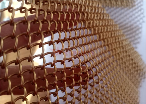 Gold Color Architectural Metal Mesh Curtains Aluminium Material For Decoration