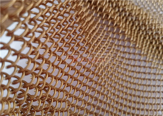 Gold Color Architectural Metal Mesh Curtains Aluminium Material For Decoration