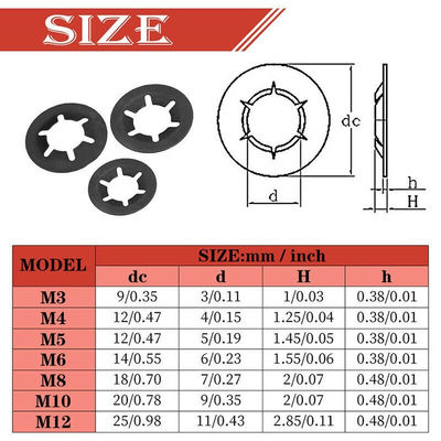 m2 Internal Tooth Star Lock Spring Quick Washer Push On Speed Nut Assortment