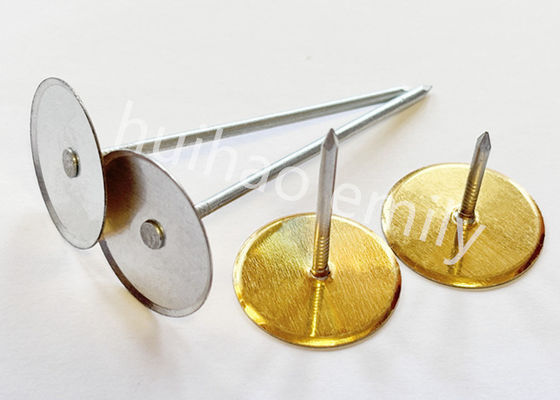 38mm Galvanized Steel Duct Liner Cup Head Pins With Gold Paper
