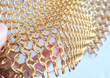 2MM Dia 20mm OD Golden Color Metal Ring Mesh Fabric For Hotel Metallic Curtain