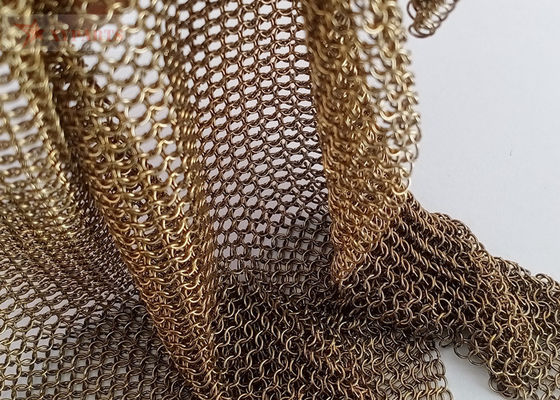 Brass Color Chainmail Mesh Curtain with 0.53mm Wire and 3.81mm Ring Diameter for Interior Decoration