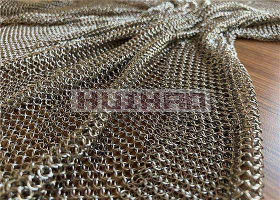 7mm and 12mm Gold Color Electroplated Stainless Steel Ring Mesh Curtain in Welded and Non-Welded Types for Space Decoration