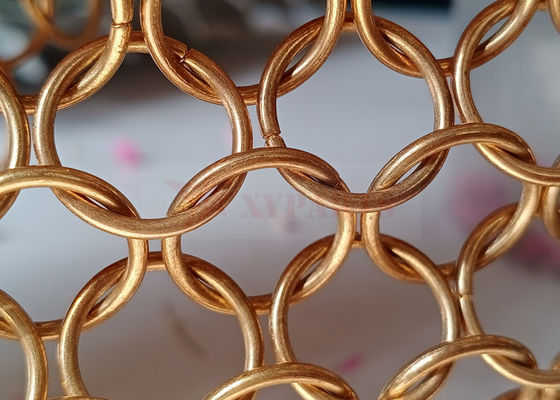Rose Gold Metal Ring Mesh Curtain 15mm For Architecture Design